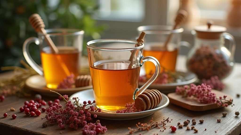 herbal teas, dried flowers, and kid-friendly remedies on a wooden table